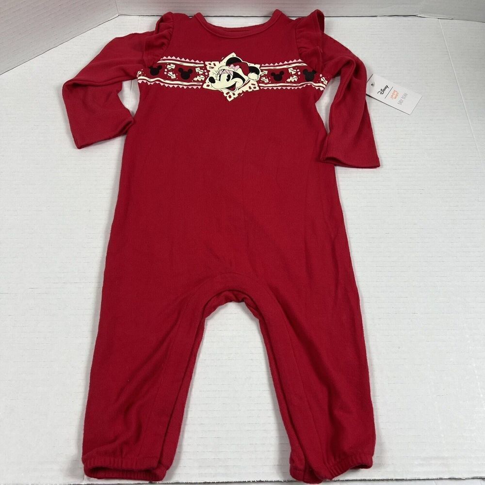 Girls 24 months Disney Minnie Mouse Red Christmas jumpsuit easy change snaps NEW - Picture 1 of 6